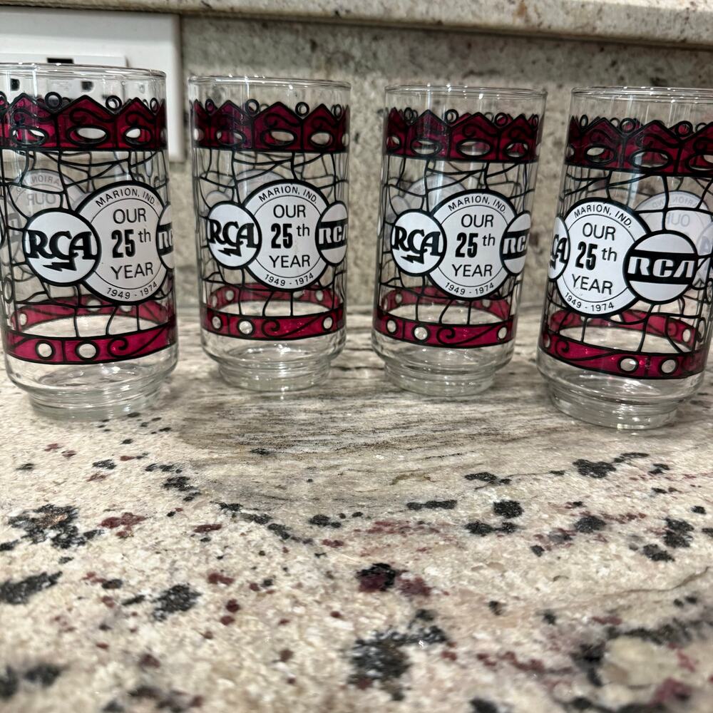 VTG RCA 25th Year Drinking Glasses Marion Indiana Commemorative Gift (Set of 4)